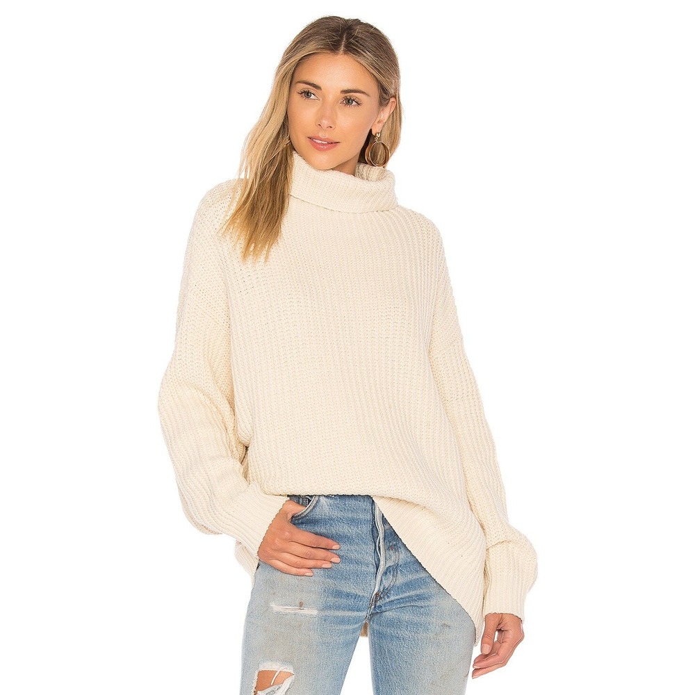 Free People Chunky Sweater Women SZ L Cream Swim Too Deep Oversized Knit Fall